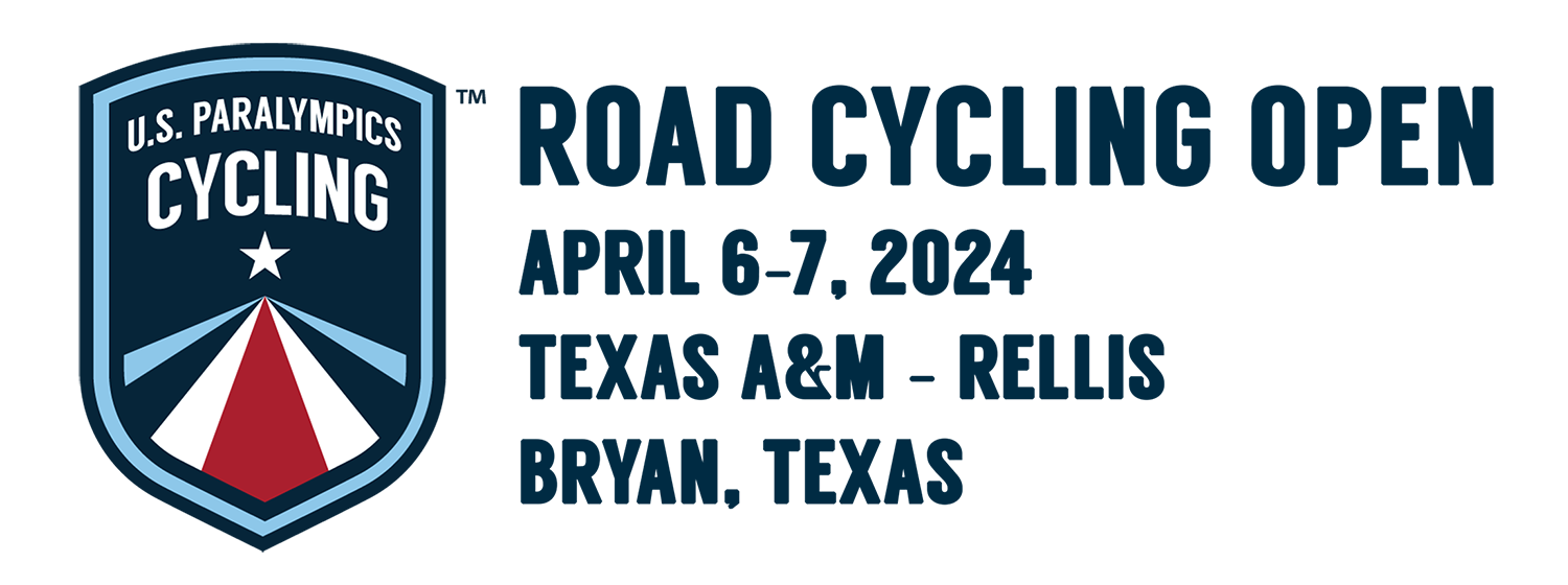 Logo for the U.S. Paralymics Cycling: Road Cycling Open that will be held April 6 and 7, 2024 at the Texas A&M University RELLIS campus in Bryan, Texas.